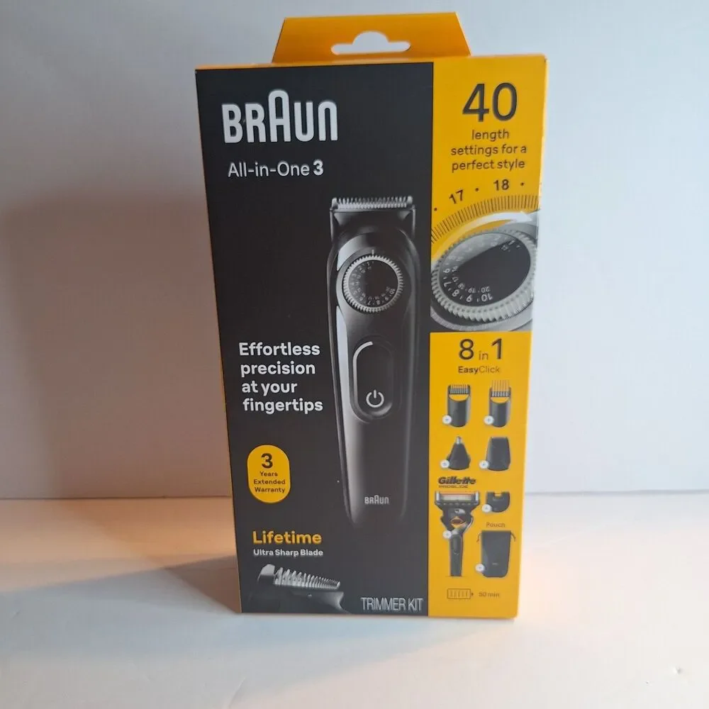 Braun Series 3 All-in-One 8-in-1 Electric Beard Trimmer Kit + Razor AIO3470 NEW